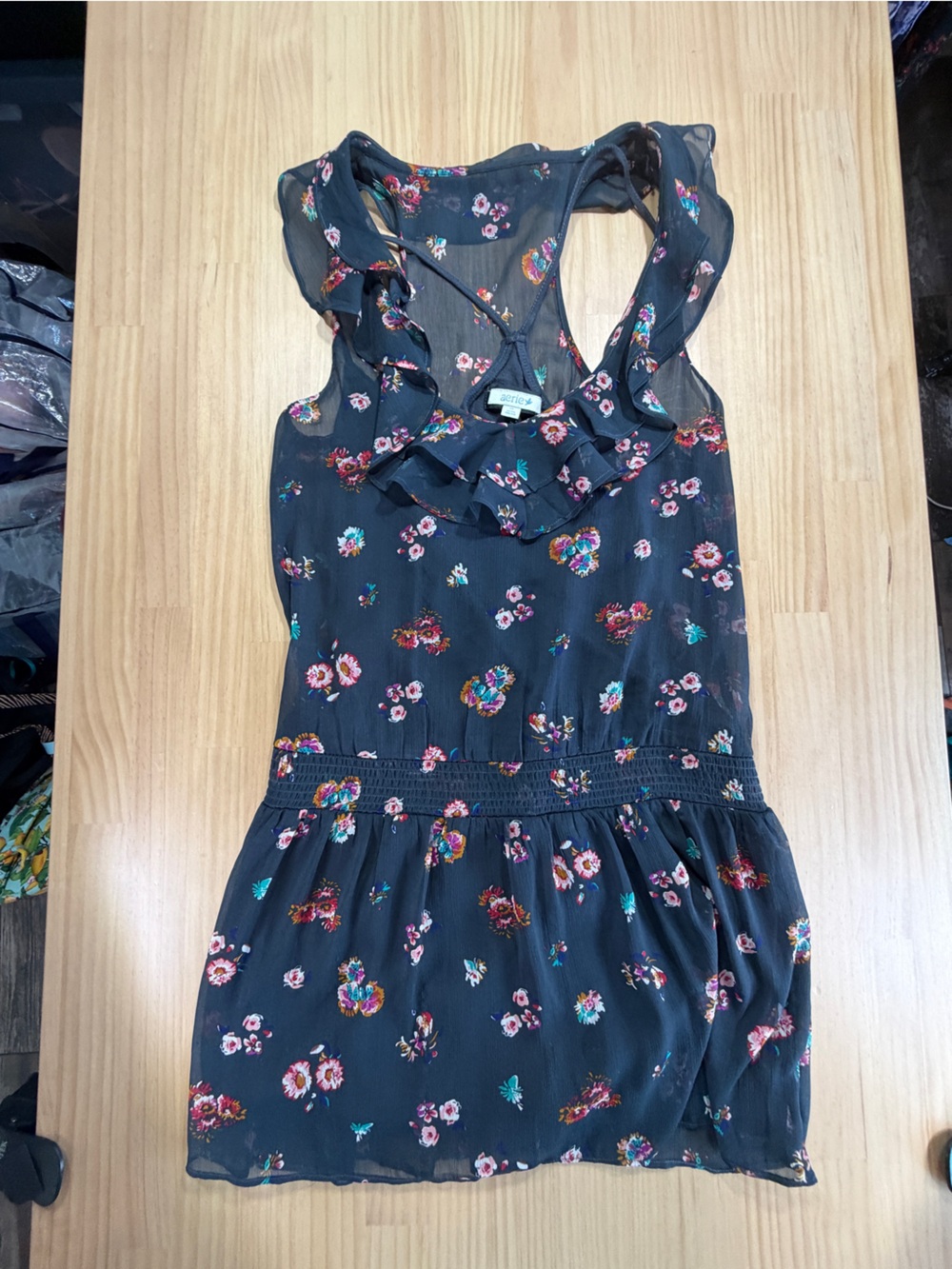 aerie Navy Floral Tank with Bright Multicolor Blooms B12 - Picture 2 of 9